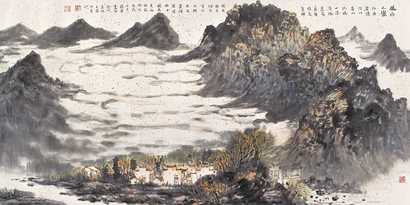 刘诗东 丙戌（2006年）作 风川人家 立轴
